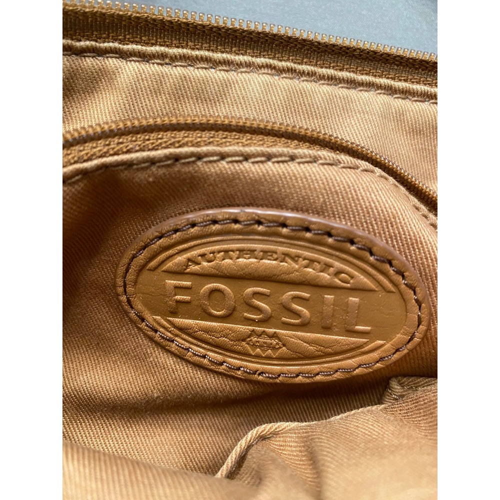 Fossil Brown Genuine Pebbled Leather Crossbody Bag Purse Zip Small Everyday - Picture 10 of 13